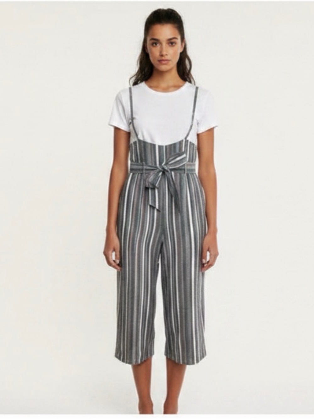 NWT | Olivaceous | Striped Sleeveless Jumpsuit | Gray | Medium